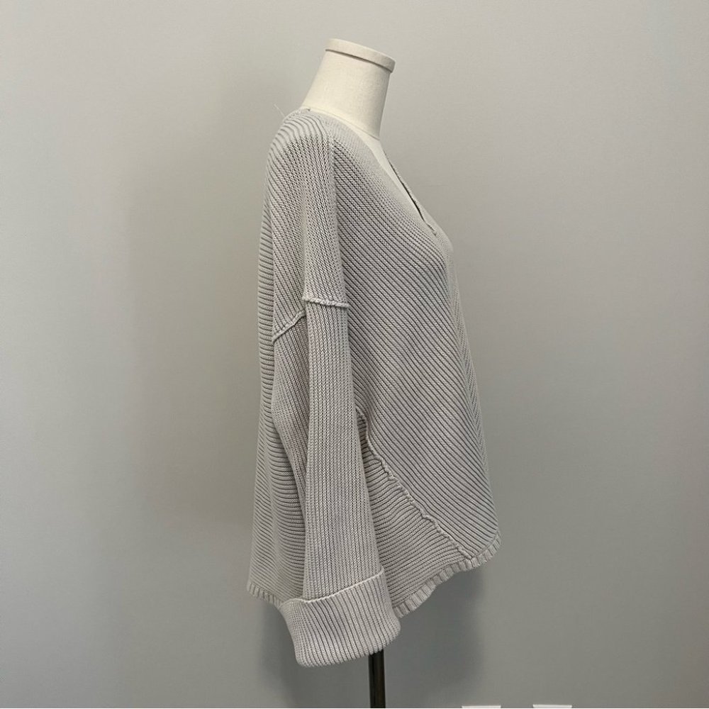 Free People La Brea V Neck Oversized Cotten Ribbed Knit Sweater - Picture 9 of 16